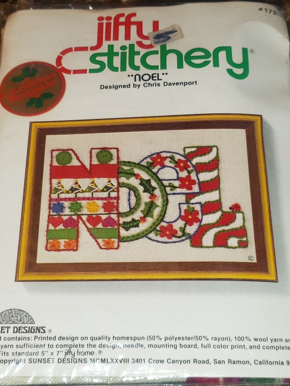 Vintage Jiffy Stitchery "Noel" Christmas Crewel Kit Designed By Chris Davenport